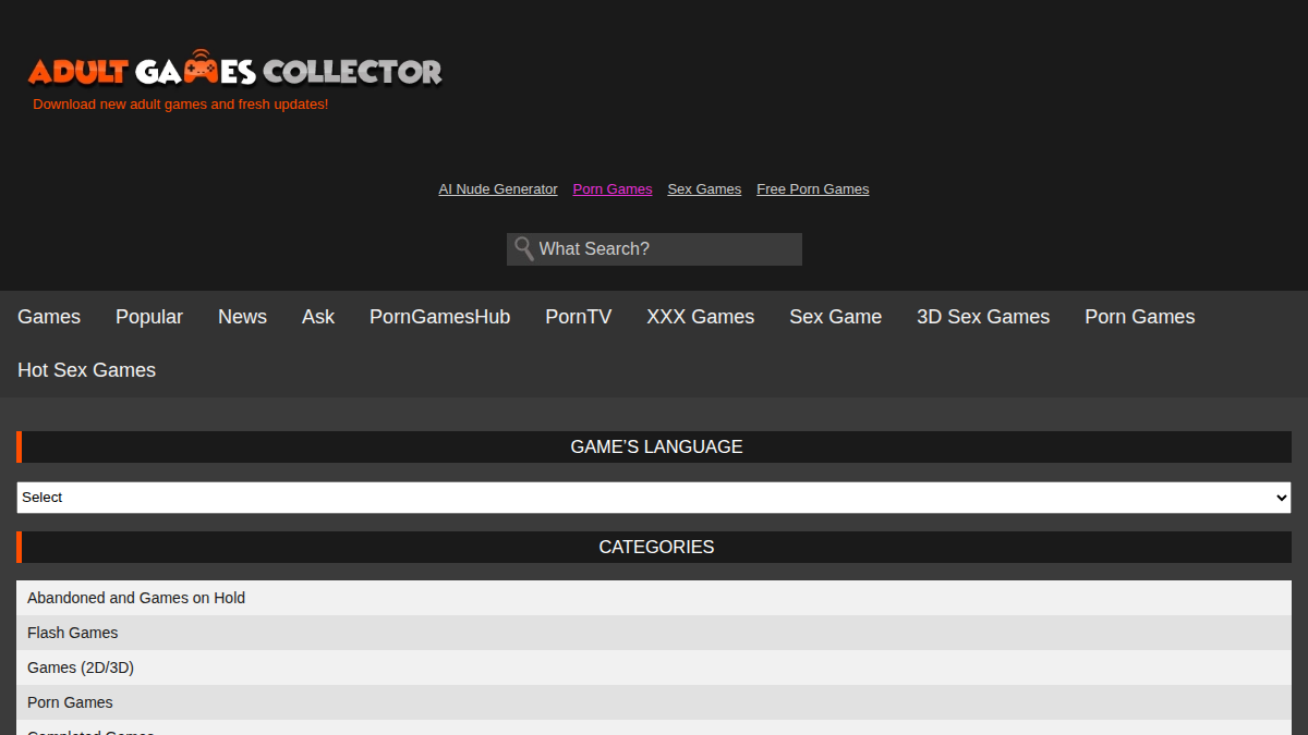 AdultGamesCollector · Náhled webu