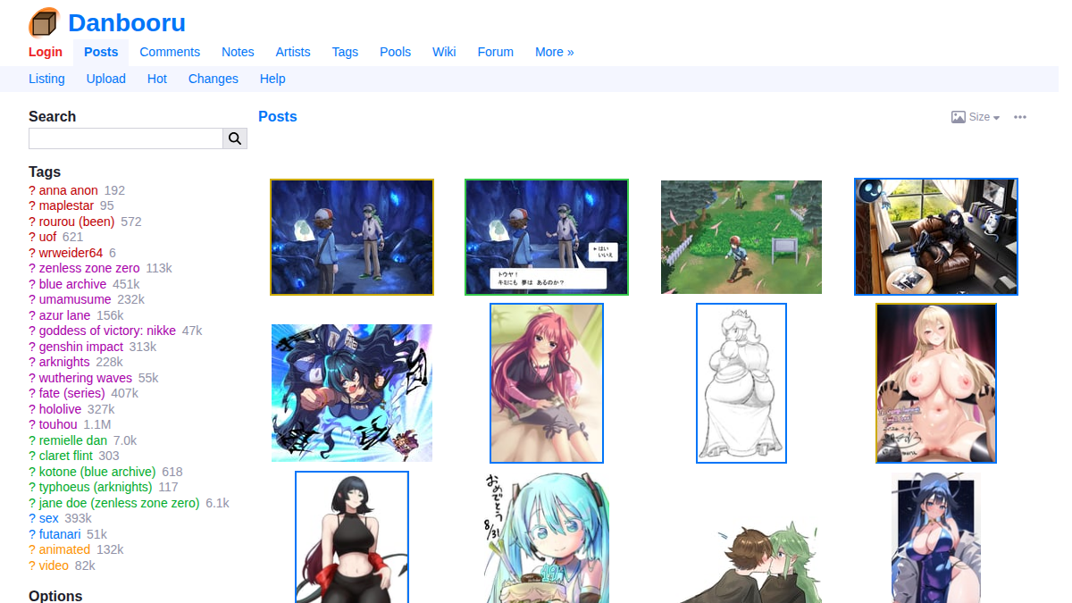 Danbooru · Náhled webu