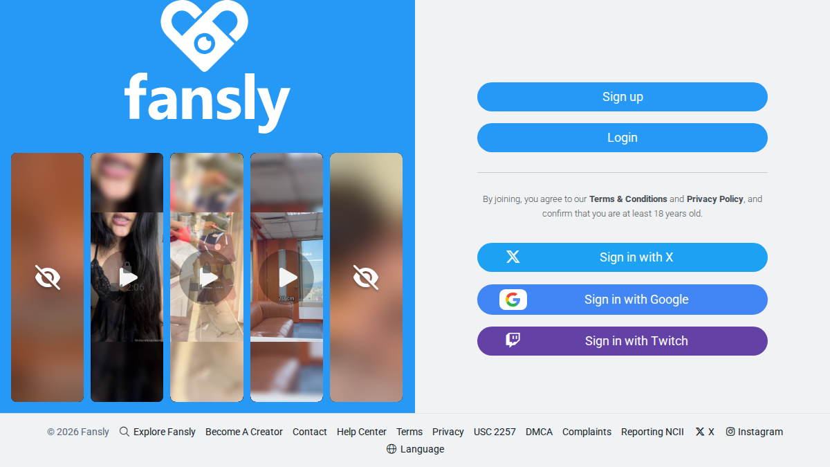 Fansly · Náhled webu