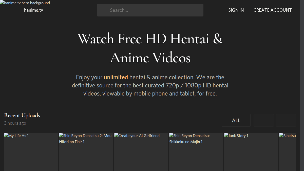 Hanime.tv · Náhled webu