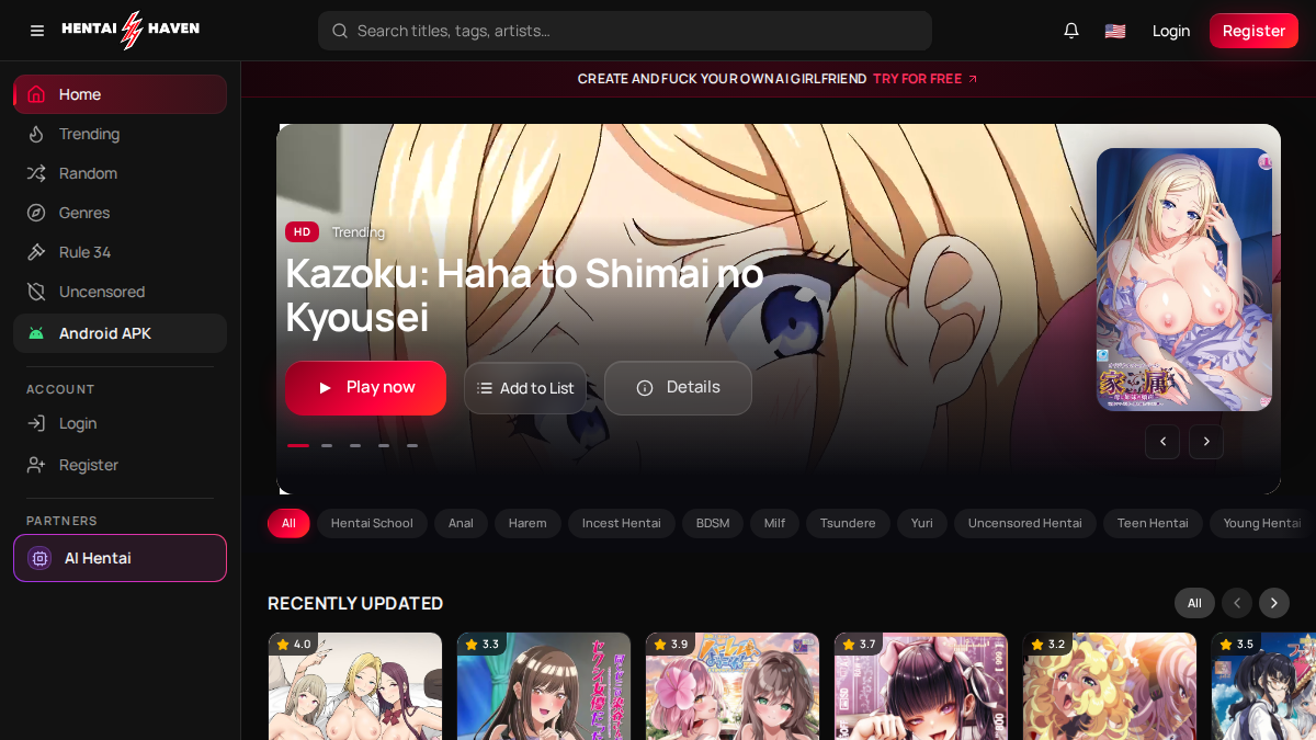 Hentai Haven · Náhled webu